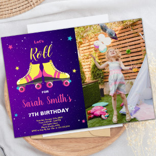 Invitations d'anniversaire de Roller Rose avec pho