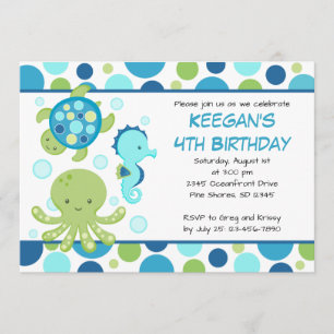 Invitations d'anniversaire de Sea Blue Boy ou Girl