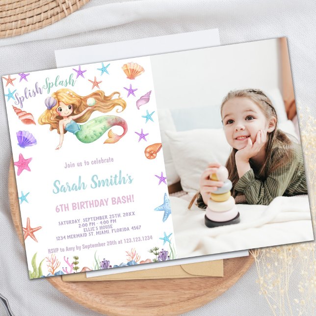 Invitations d'anniversaire de sirène personnalisab (Under the sea Mermaid Cards with photo)