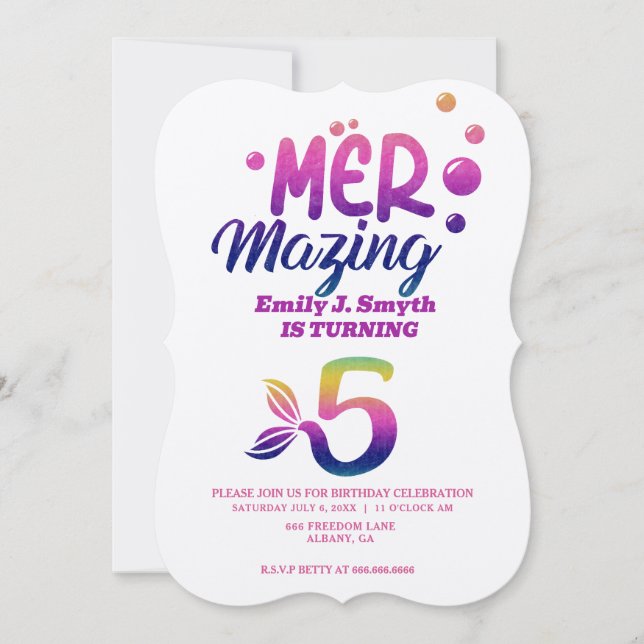 Invitations d'anniversaire de sirène personnalisée (Devant)