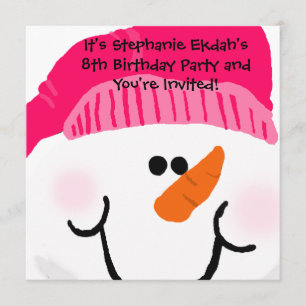 Invitations d'anniversaire de Snowman rose