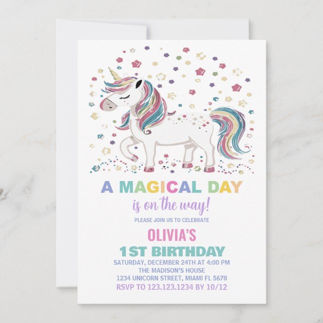 Invitations d'anniversaire de Star Unicorn (Devant)