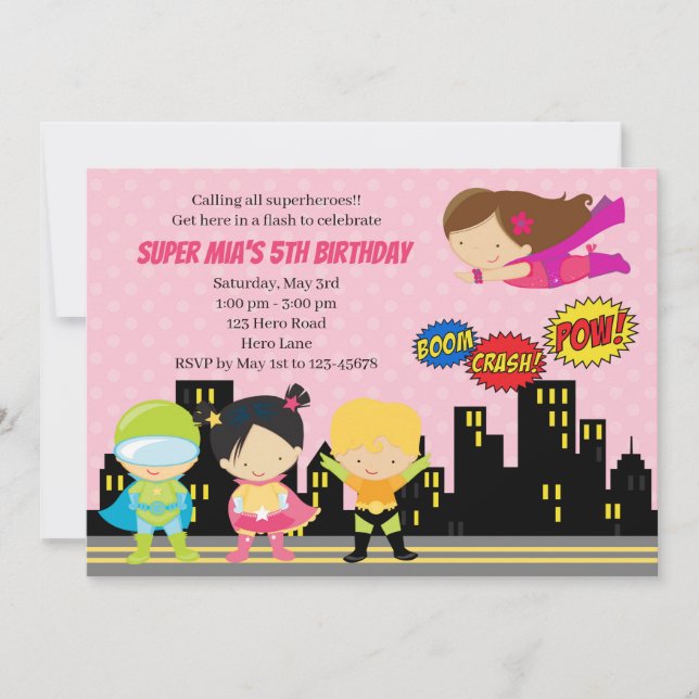 Invitations d'anniversaire de super héros (Devant)