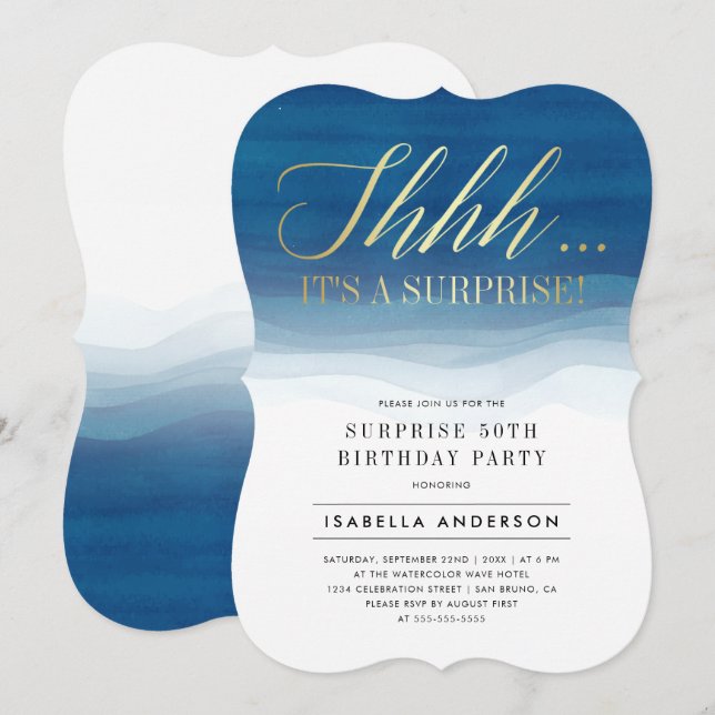 Invitations D'Anniversaire De Surprise Gold Et Wat (Devant / Derrière)