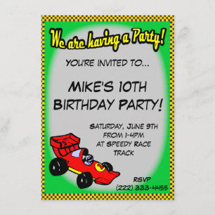Invitations d'anniversaire de voiture de course
