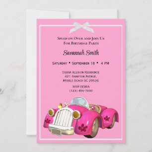 Invitations d'anniversaire de voiture rose