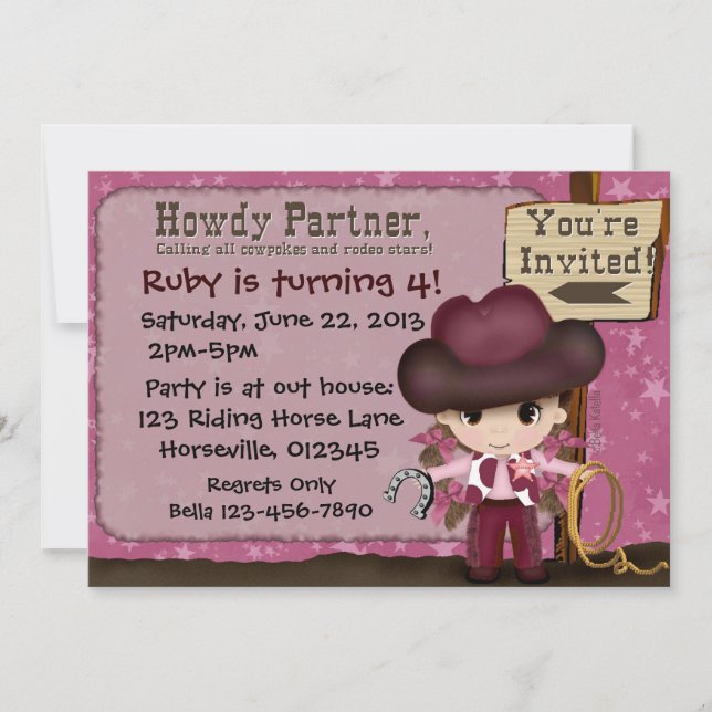 Invitations d'anniversaire de Western Cowgirl (Devant)