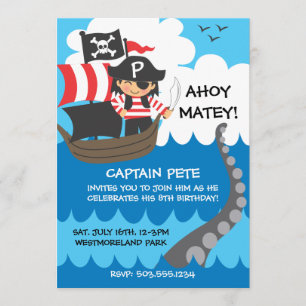 Invitations d'anniversaire d'enfant de pirate