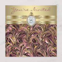 Invitations d'anniversaire des femmes d'or rose
