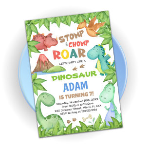 Invitations d'anniversaire Dinosaur Vert