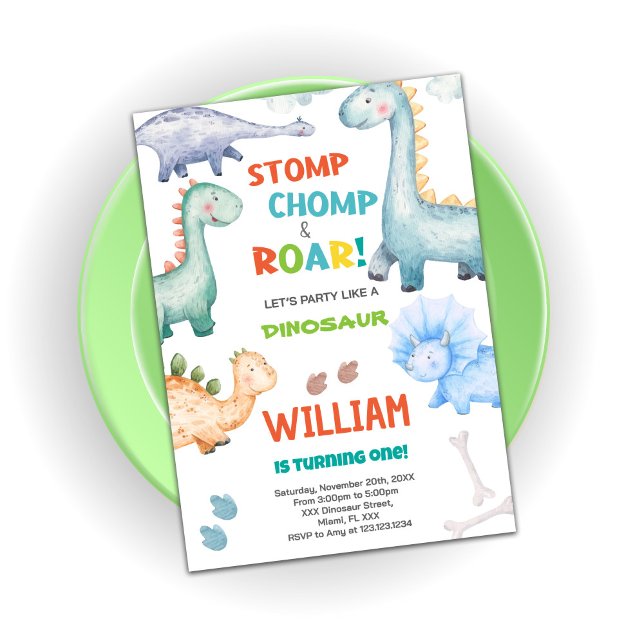 Invitations d'anniversaire Dinosaur Vert (Green Dinosaur Birthday Invitations)