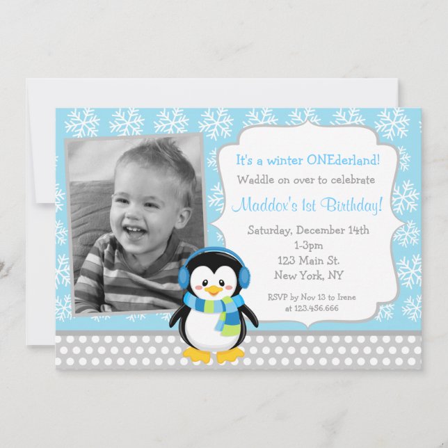 Invitations d'anniversaire d'ONEderland d'hiver de (Devant)