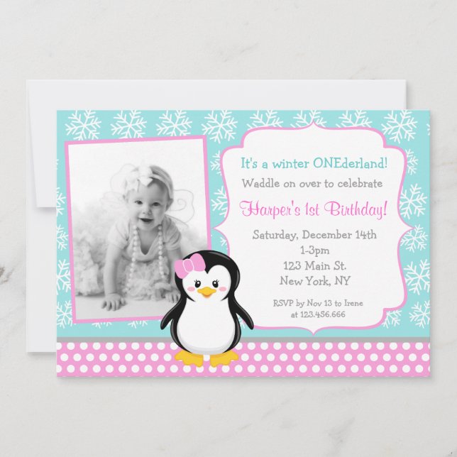 Invitations d'anniversaire d'ONEderland d'hiver de (Devant)