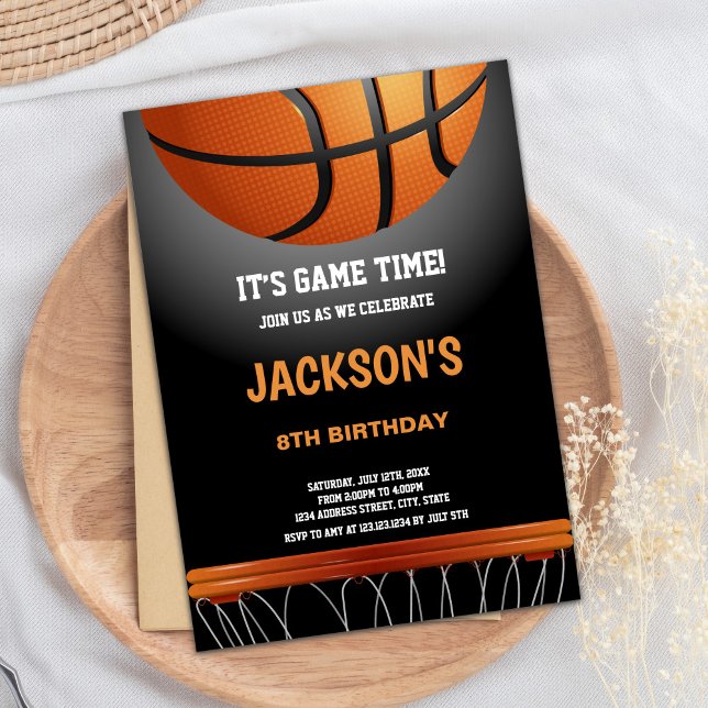 Invitations d'anniversaire du basket-ball orange n (Black Orange Basketball Birthday Invitations)