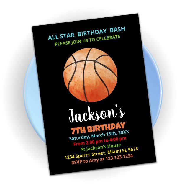 Invitations d'anniversaire du basket-ball orange n (Créateur téléchargé)