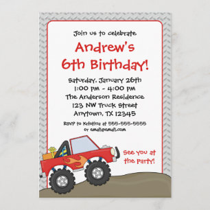 Invitations d'anniversaire du Camion Red Monster