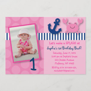 Invitations d'anniversaire du crabe rose marine