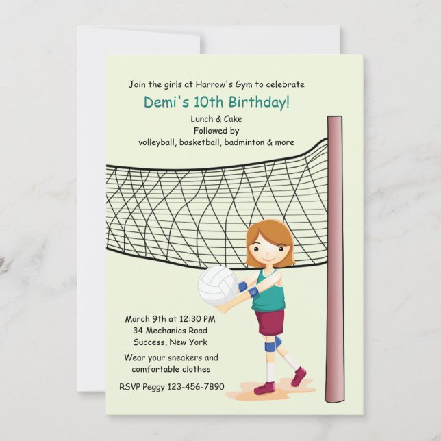Invitations d'anniversaire du joueur de volley-bal (Devant)