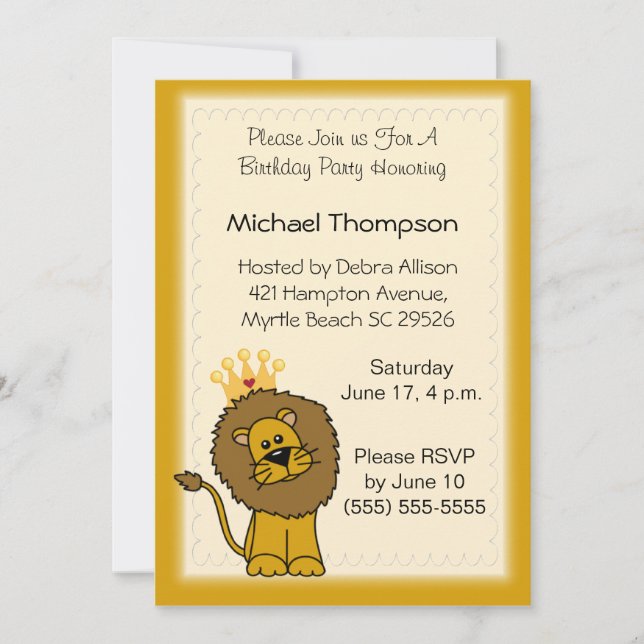 Invitations d'anniversaire du lion (Devant)
