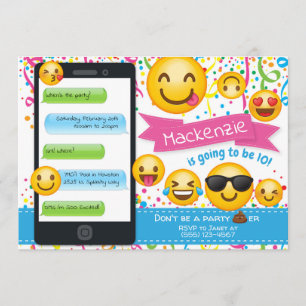Invitations d'anniversaire du parti Emoji Confetti
