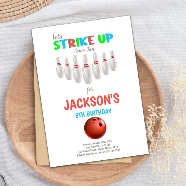 Invitations d'anniversaire du Red Bowling blanc (White Red Bowling Birthday Invitations)