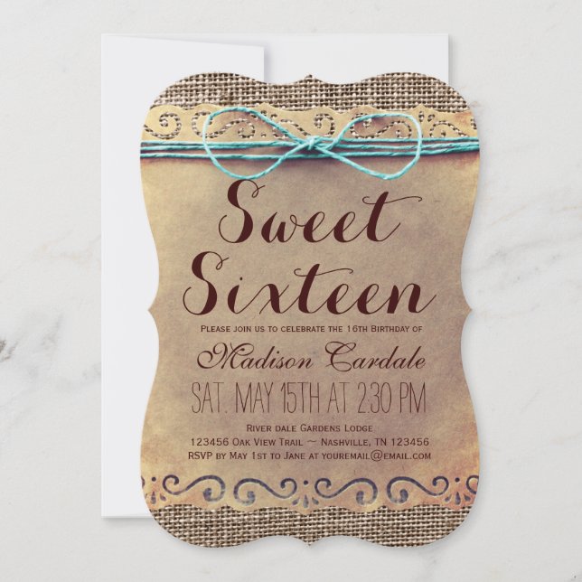 Invitations d'anniversaire du Sweet sixteen Vintag (Devant)