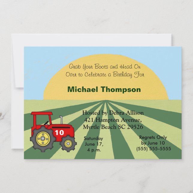 Invitations d'anniversaire du tracteur (Devant)
