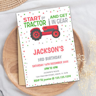 Invitations d'anniversaire du tracteur rouge