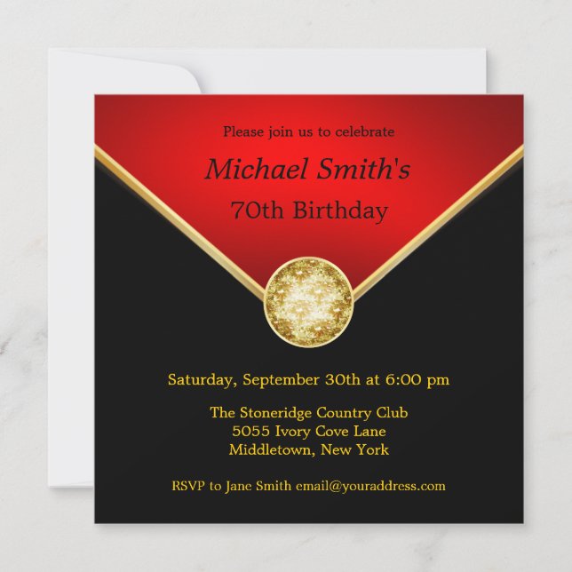 Invitations d'anniversaire élégantes Mens Black Re (Devant)