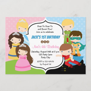 Invitations d'anniversaire jumeaux (Princesse Supe