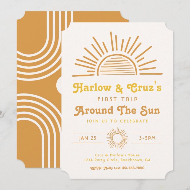 Invitations d'anniversaire jumelles | Invitation B (Devant / Derrière)