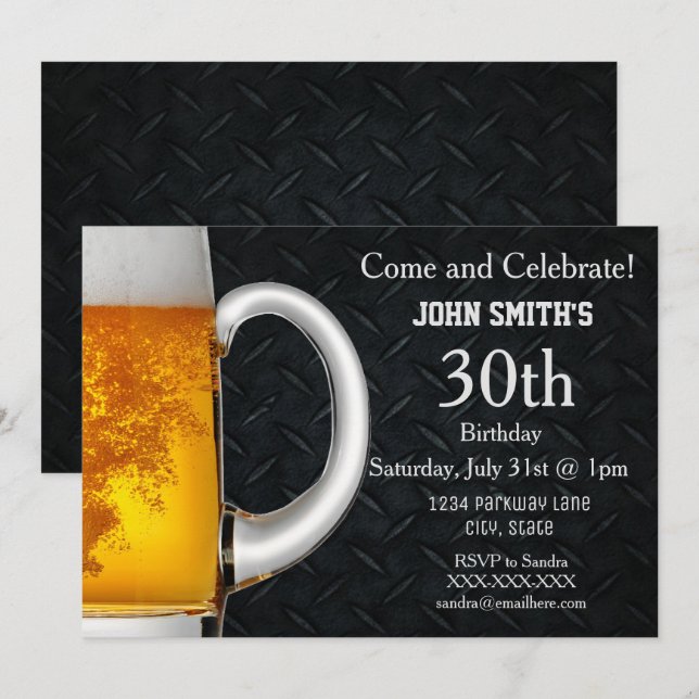 Invitations d'anniversaire masculines à la bière a (Devant / Derrière)