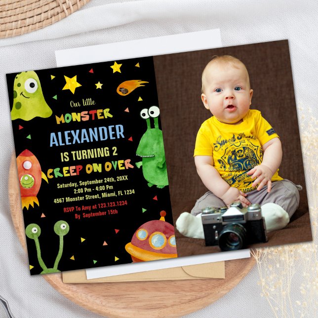 Invitations d'anniversaire Monster Black avec phot (Monster Birthday Invitations Black with photo)