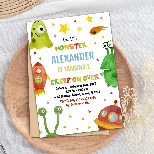Invitations d'anniversaire Monster Blanc (Monster Birthday Invitations White)