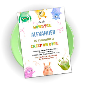 Invitations d'anniversaire Monster Green Orange