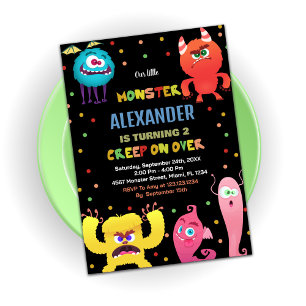 Invitations d'anniversaire Monster Rouge Bleu