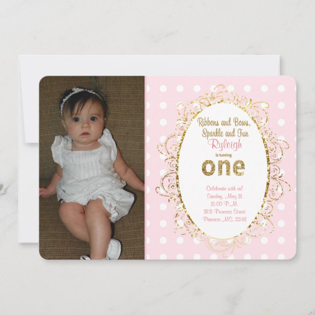 Invitations d'anniversaire Pink & Gold | Rubans et (Devant)