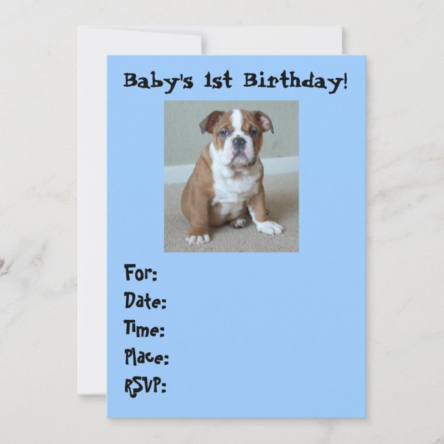 Invitations d'anniversaire pour bébé Bulldog angla (Devant)