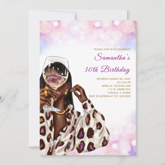 Invitations d'anniversaire pour une femme afro-amé (Devant)