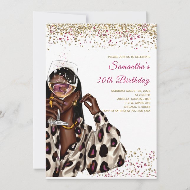 Invitations d'anniversaire pour une femme afro-amé (Devant)