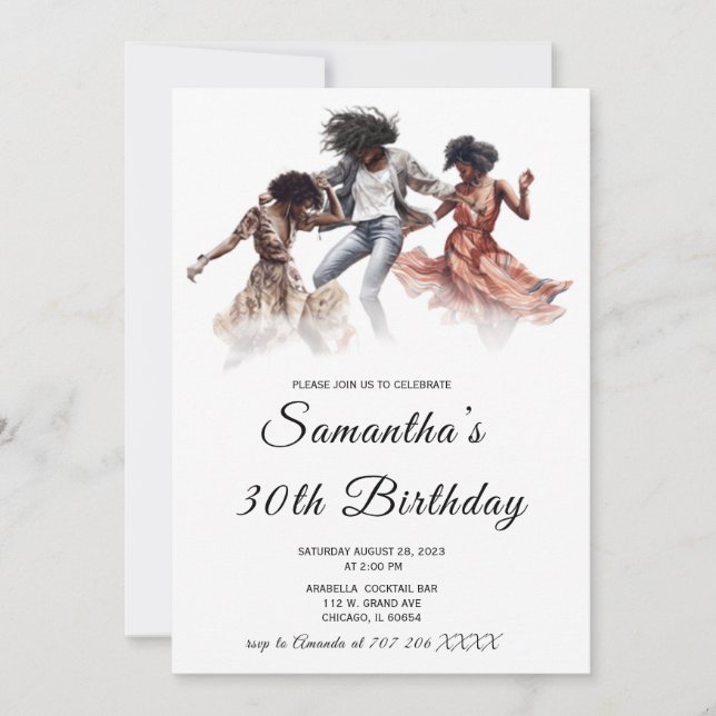 Invitations d'anniversaire pour une femme afro-amé (Devant)