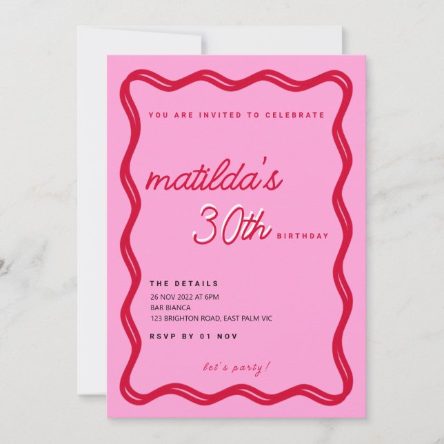 Invitations d'anniversaire Red & Pink Retro (Devant)