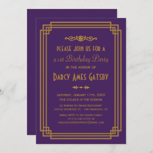 Invitations d'anniversaire simples Art déco violet