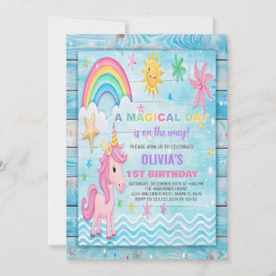 Invitations d'anniversaire Sun Rainbow Unicorn