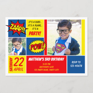 Invitations d'anniversaire Superhero avec photo