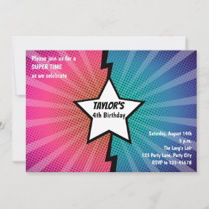 Invitations d'anniversaire Superhero (style comiqu