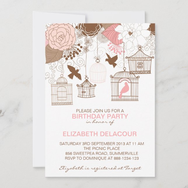 Invitations d'anniversaire vintage rose floral (Devant)