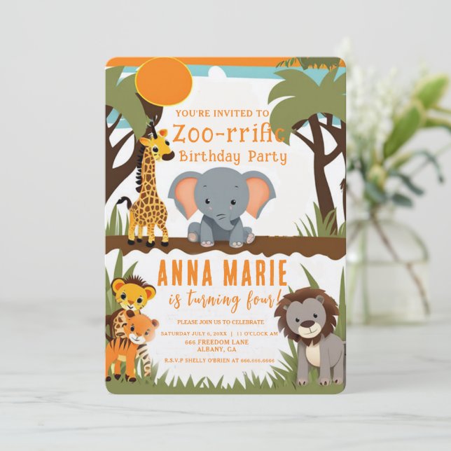 Invitations d'Anniversaires de enfants d'animaux d (Debout devant)