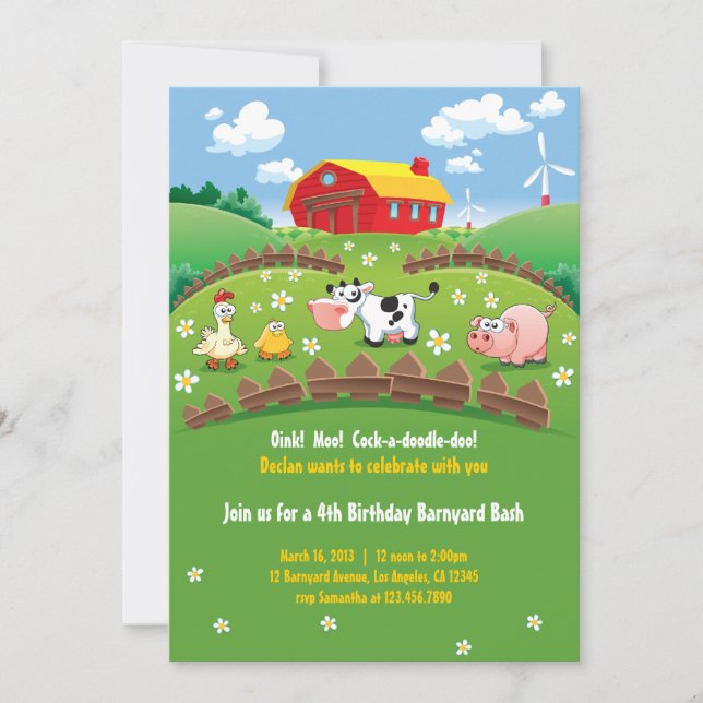 Invitations d'Anniversaires de enfants de ferme Ba (Devant)