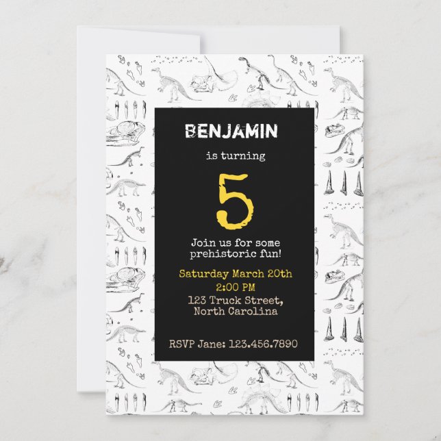 Invitations d'Anniversaires de enfants Motifs Dino (Devant)